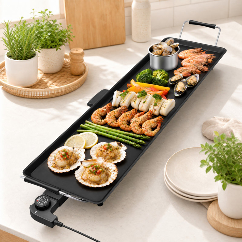 Grille de table électrique Teppanyaki, plaque de cuisson, barbecue, antiadhésif, pour le camping