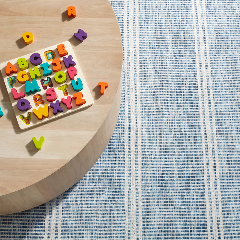 Malta Blue Machine Printed Washable Rug, Rectangle 5' x 8'