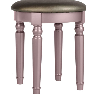 Meuble-lavabo classique en or rose, avec miroir pliable, cinq tiroirs et un tabouret rond rembourré, conception en bois d'hévéa massif de style contemporain doré, confortable