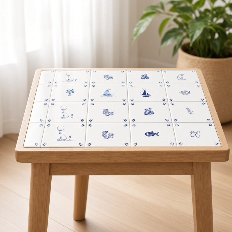 Carreaux de mosaïque autocollants en vinyle bleu et blanc, motif cottage côtier, 20 x 20 cm