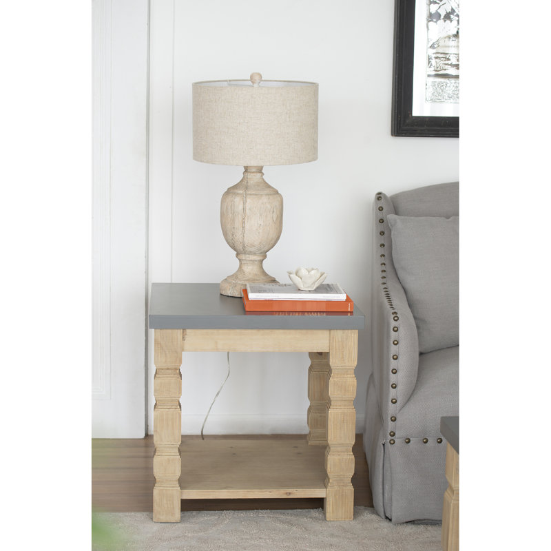 Table d'appoint carrée en béton et en bois, 23,8 x 23,8 x 24 po, table rustique de style maison moderne et bois, accessoire de décoration