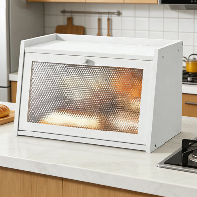 Grande boîte à pain de style campagnard avec fenêtre transparente et fermeture magnétique - Contenant de rangement pour pain en bois naturel blanc