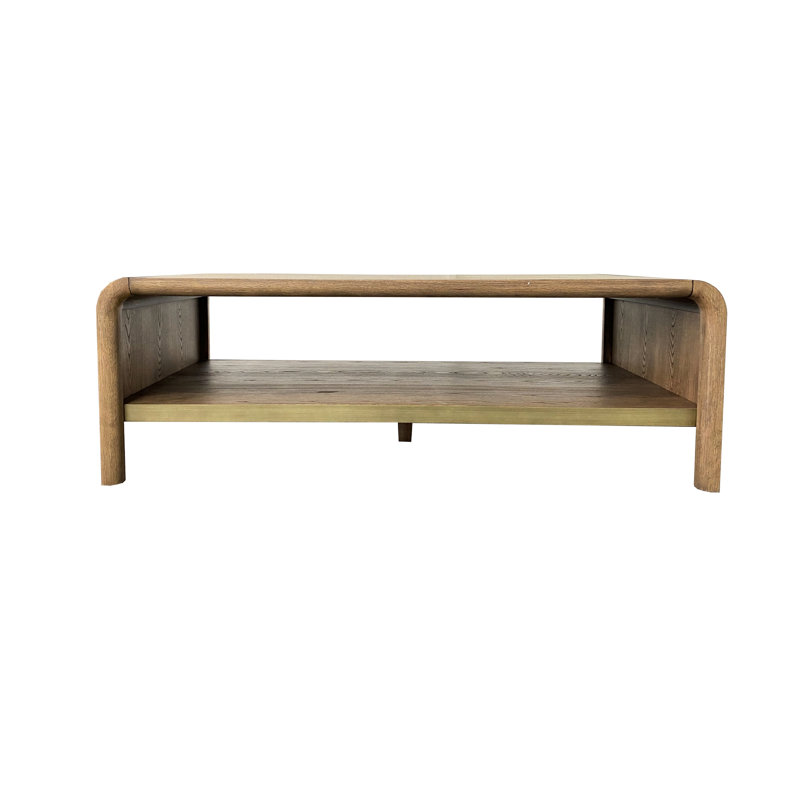 Table de cocktail en placage, aspect doux et moderne, brun - bois massif +, accents métalliques, 50,16 po Profondeur, placage de latte de 16,33 po de largeur, 27,36 po, conception accentuée P x l H