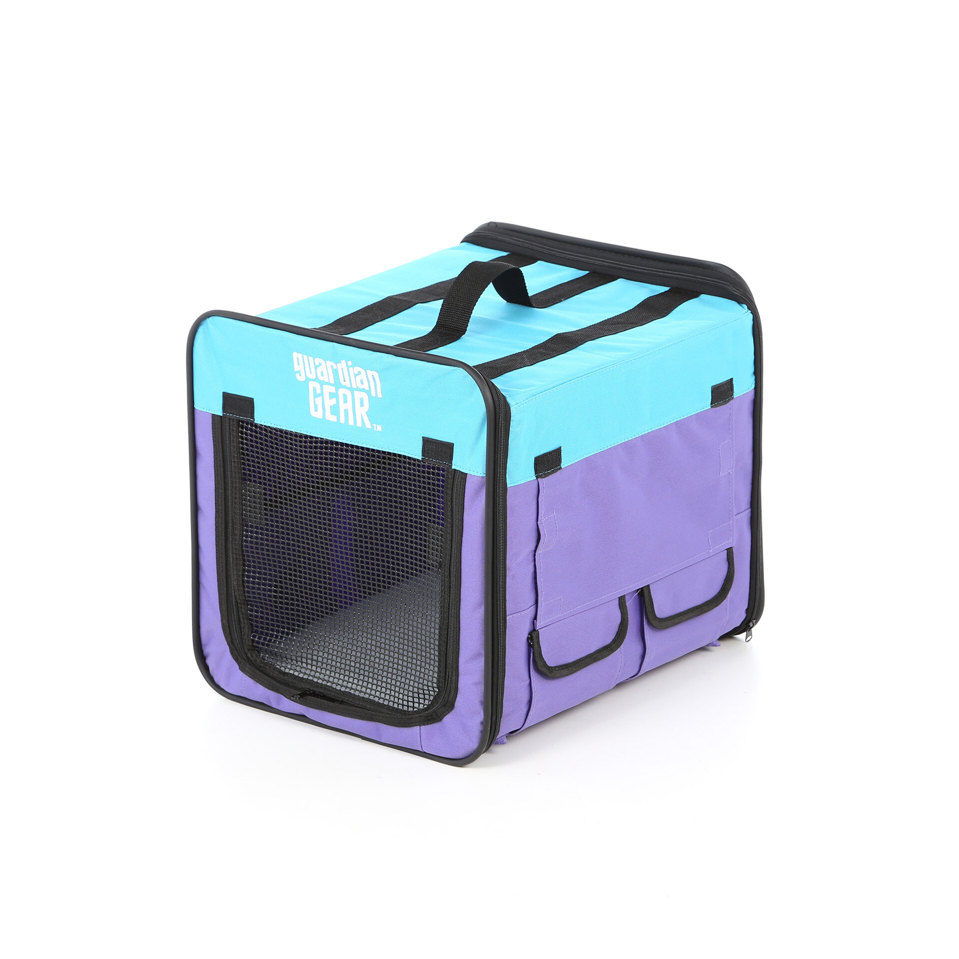 GUARDIAN GEAR Single Door Collapsible Soft-Sided Dog Crate,  Purple/Turquoise, 18 inch 