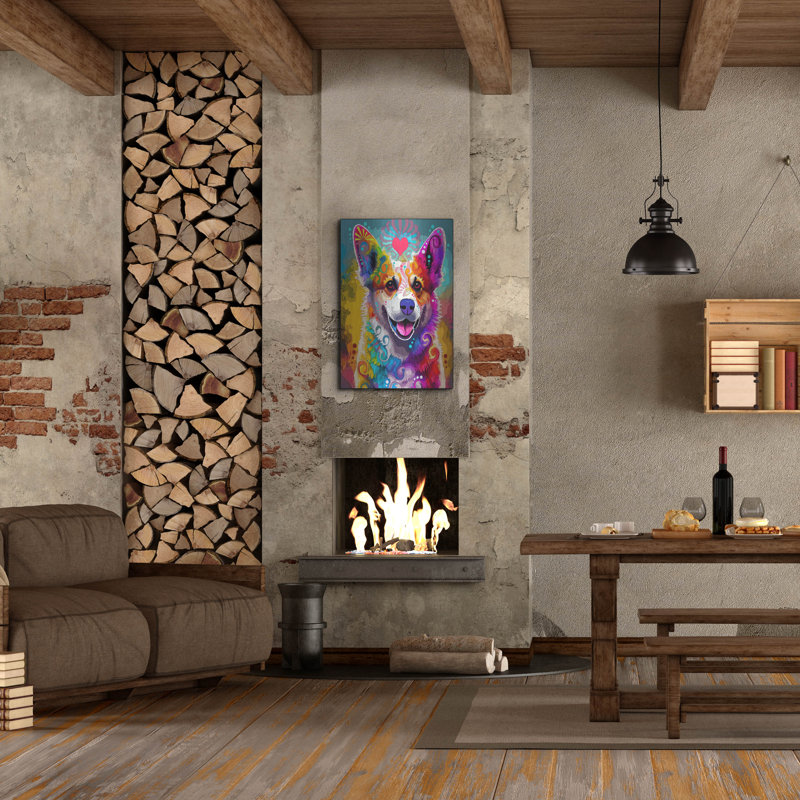 Art mural en métal Winston Porter «Happiness Corgi» par Dean Russo, H 36 po x l 24 po