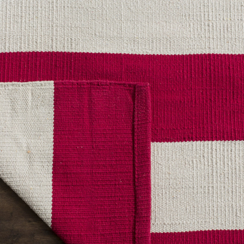Brookvale Striped Hand-Woven Cotton Red/White Area Rug, Rectangle 2'6" x 4'