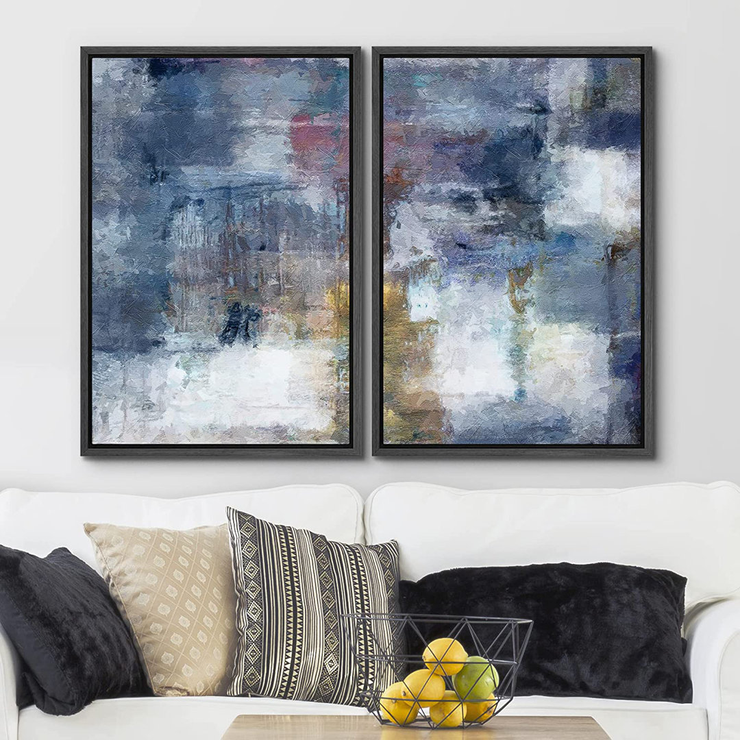 Grunge Abstract Paint Stroke Effect " Navy Blue Grunge Stroke Collage " 2 - Pieces IDEA4WALL 