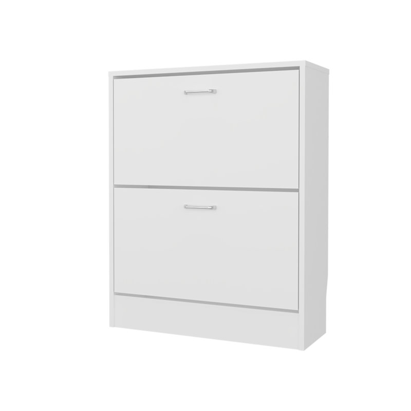 Ozzy Shoe Cabinet, 2 Tilt-Out Doors, Slim Design, Internal Supports, Modern Style, White, White