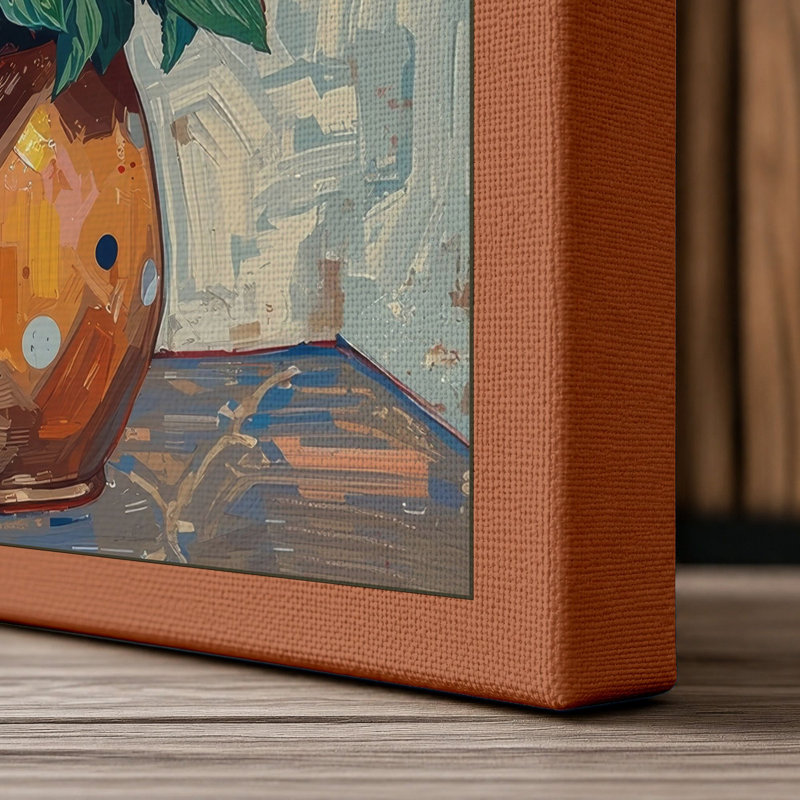 Terracotta Roses Botanical - Wrapped Canvas, 18x12 - 45.7 x 30.5 cm, Terracotta Border