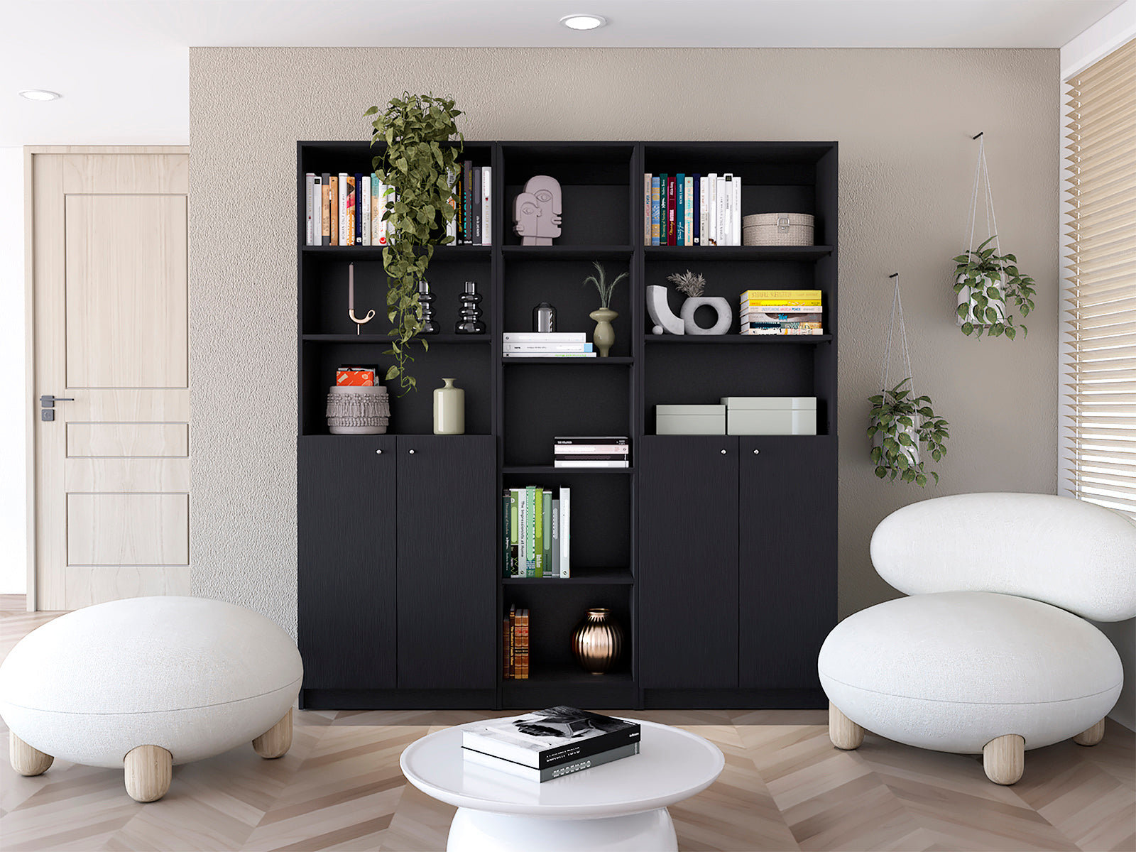 Latitude Run® Black 3 Piece Living Room Set With 3 Bookcases | Wayfair
