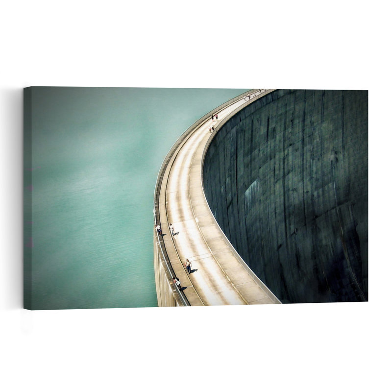 Grand Curved Dam Geometric Modern Architecture Wall Art Print 1 Piece Wrapped Canvas Wall Art, 101.6cm H x 152.4cm W