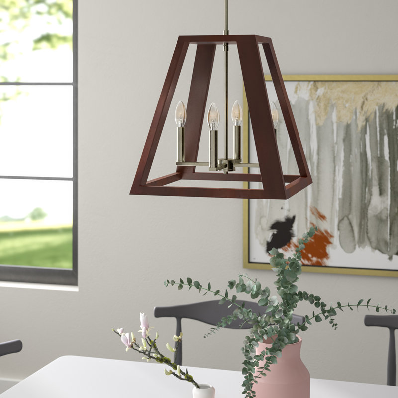 Luminaire suspendu géométrique unique à 4 lumières Cedric, Laiton