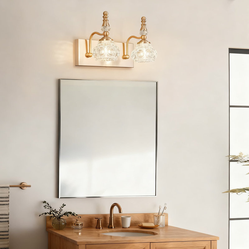 Modern Wall Sconce With Crystal Glass Shade Vanity Lighting For Bathroom And Indoor Spaces Vintage Industrial Style, Nickel