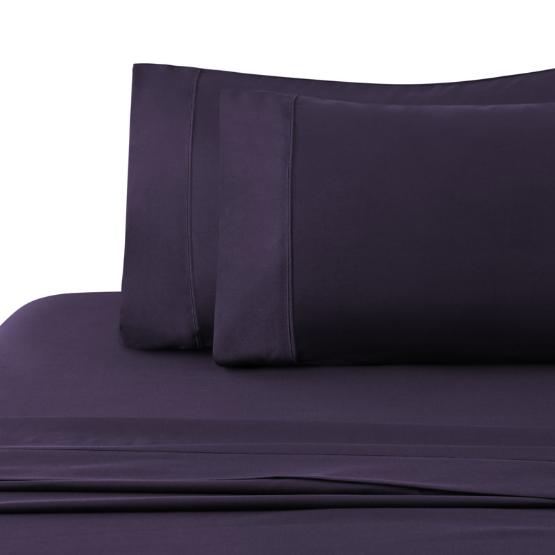 Marina Decoration 600 Thread Count Home Bedding Bedroom Soft Bedsheet Deep Pocket Hotel Standard Solid Percale All Season 4 Pieces Cotton Sheet Set with 2 Pillowcases, Eggplant Colour Double/Full Size