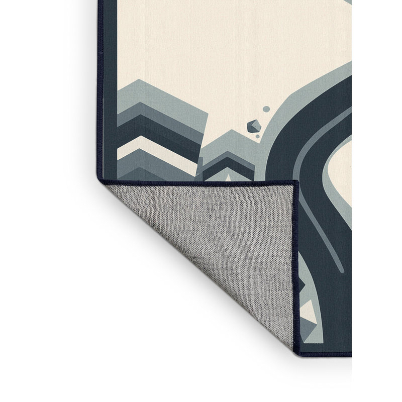 Machine Washable Ottavio Minimalist Geometric Rug in Beige – Navy Binding, 2 x 3