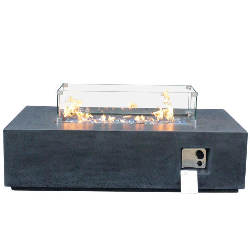 52 Inch Outdoor Concrete Propane Gas Rectangle Fire Pit Table,Outdoor Fireplaces, Black/Gray