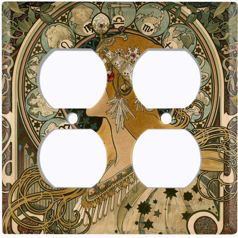 Magnifique plaque murale à 2 interrupteurs à bascule Art Nouveau