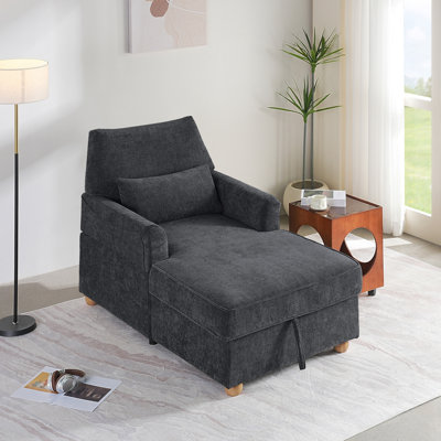 Beata Convertible Chaise Lounge Chair with Adjustable Backrest & Hidden Storage,Removable Pillow for Living Room & Bedroom