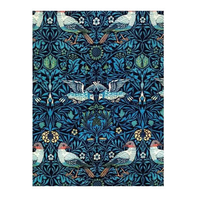 Blue Green Nature Themed Birds Detail Woven Base Modern Decorative Machine Washable Rug