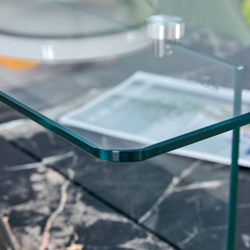31.4 Inch Modern Two-Tier Square Coffee Table - An Elegant Combination Of Clear Glass And Marble Pattern Sticker.It Can Be Used As A Coffee Table,A Side Table Or A Display Stand.