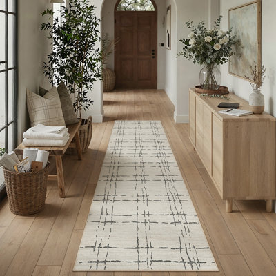 Kaleb Checkered Washable Beige Area Rugs With Non-Slip Backing