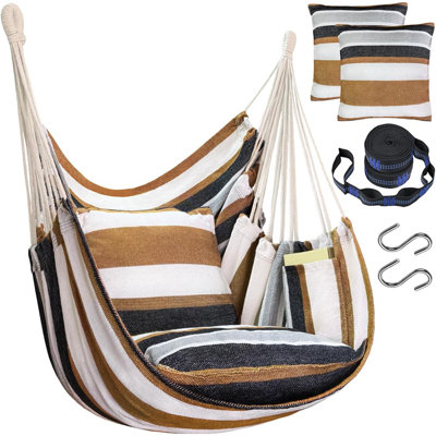 Balancelle de hamac avec 2 coussins, en coton tissé à la main, robuste et durable, pour l'intérieur ou l'extérieur pour la chambre à coucher, le porche et le patio