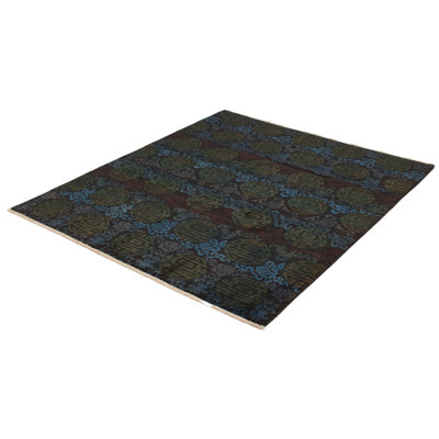 Tapis de bois one-of-kind-noué la 2010 jaipur vert/bleu/brun 8 pi x 9 pi en laine de 10 po Pilkington