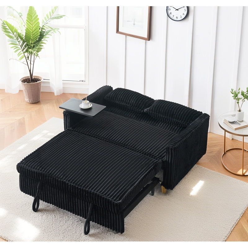 3-In-1 Pull-Push Sofa Bed With Movable Tabletop & USB Ports, Black