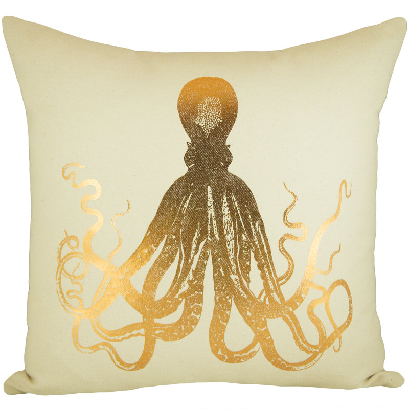 Octopus Cotton Blend Reversible Throw Pillow, Copper