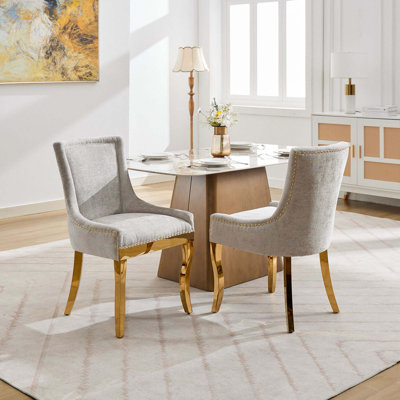 Chenille Dining Chairs Modern Style with Curved Legs Rivet Trim Upholstered Comfort for DiningLoungeSet of 2