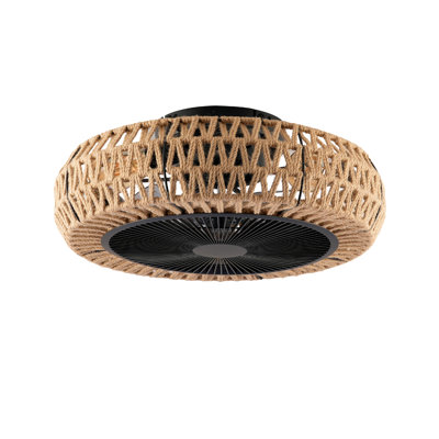 20" Vintage Rope Fan Light With Remote Control 6 Speed Adjustable Airflow Ceiling Fan For Living Room, Bedroom, Kitchen, Indoor, Not Included Bulbs