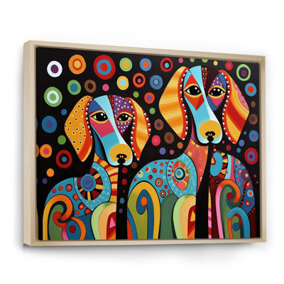Portrait Of Two Dachshund Retro Geometric - Dog Daschund Wall Decor