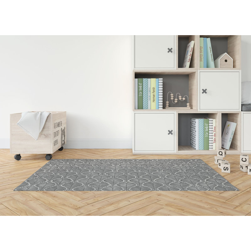 Tapis de jeu pour enfants Elegant Palms, Ivoire/gris anthracite, Rectangulaire 2 pi x 3 pi