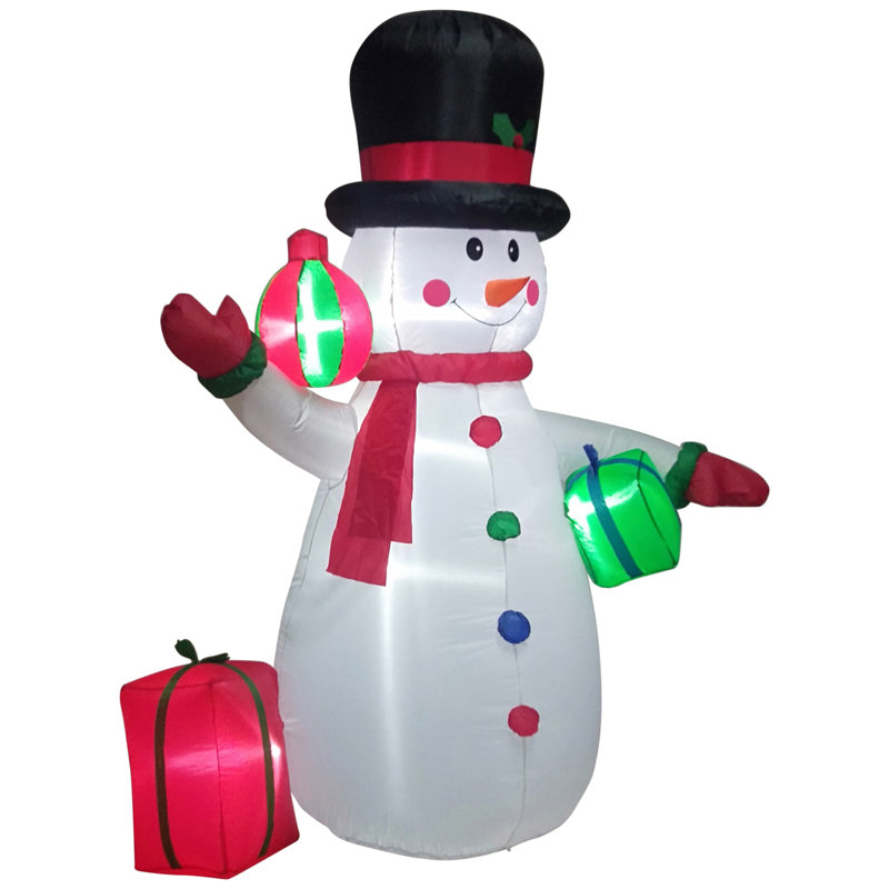 Décoration de Noël extérieure gonflable 8 pi bonhomme de neige avec cadeaux