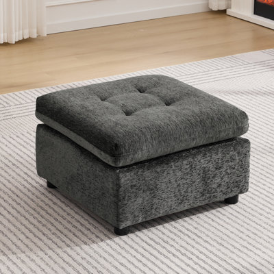 Chenille Tufted Ottoman - Square Accent Stool