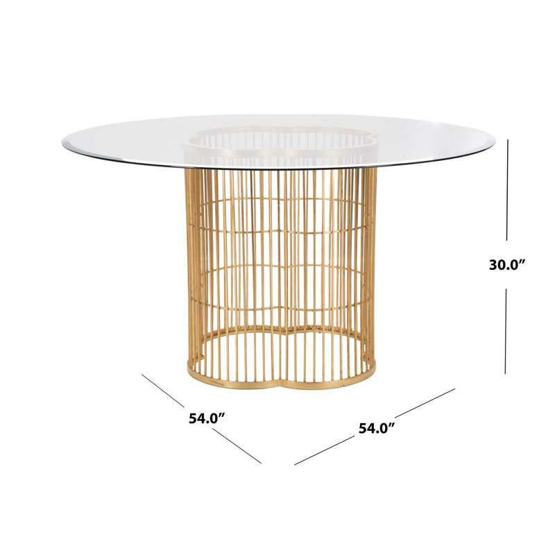 Noore 60" Gold Leaf Round Glass Dining Table for Eight