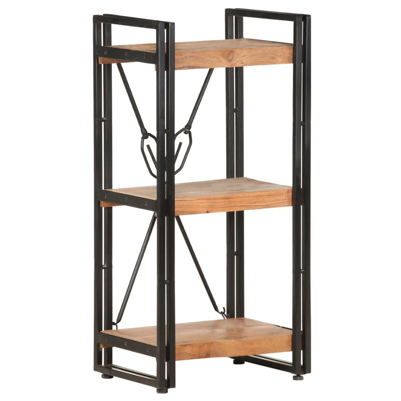 Bibliothèque en bois de manguier massif, Brun / noir, (3 tablettes) H 31,5 po x l 15,7 po x P 11,8 po