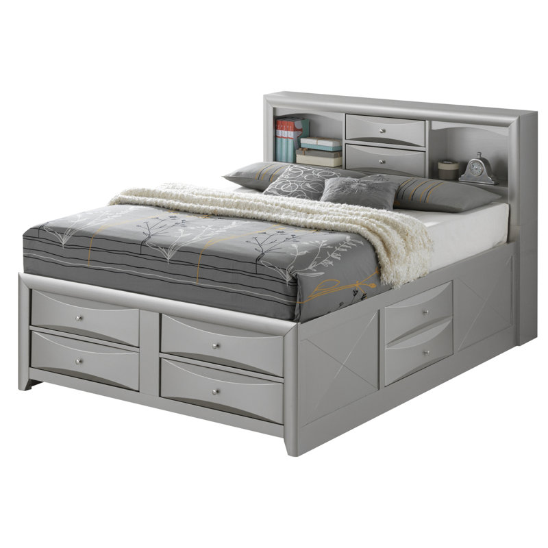 Cadre de lit avec tête de lit, Gris, Lit double