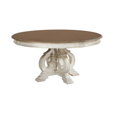 Dining Room 1Pc Table Pedestal Base Antique White Round Table Solid Wood Furniture Rustic Style (Not Including Chair)