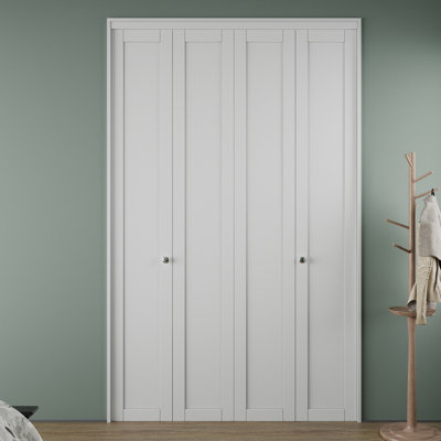 80''&96'' H Double White Primed Panel Solid Core Manufactured Wood Bi-Fold Door With Installation Hardware Kit (pantry,closet door)