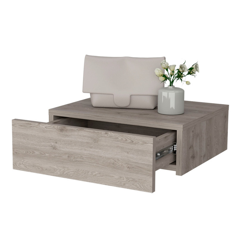 Table de chevet fonctionnelle grise avec surface flottante robuste, Gris clair
