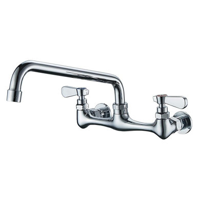 2-Handle Commercial Sink Faucet With 14" Swivel Spout 8" Center Wall Mount Kitchen Faucet