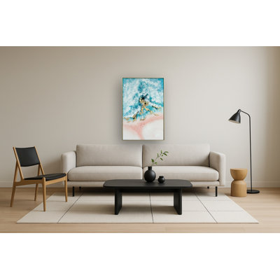 Opulent Crest√¢¬Ä¬îGold & Aqua Abstract Canvas Art Canvas Wall Art - 32" x 47" - Gold Frame