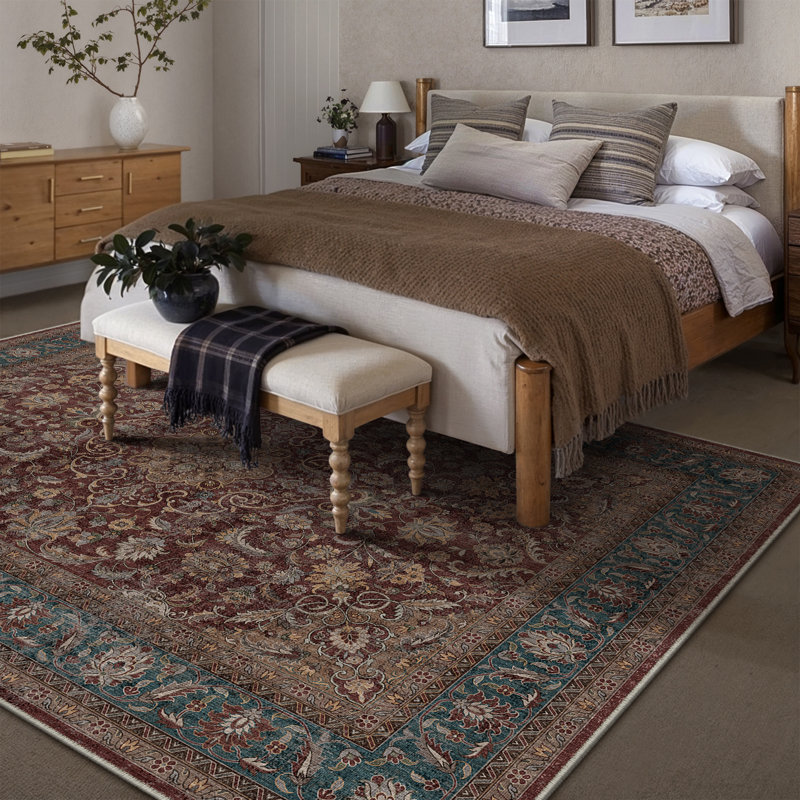 Tivora Oriental Machine Washable Brown Area Rug, Rectangle 7'9" x 9'9"