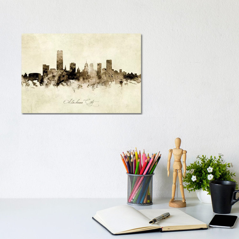 Oklahoma City Skyline by Michael Tompsett - Wrapped Canvas Painting, 20.32 cm H x 30.48 cm W