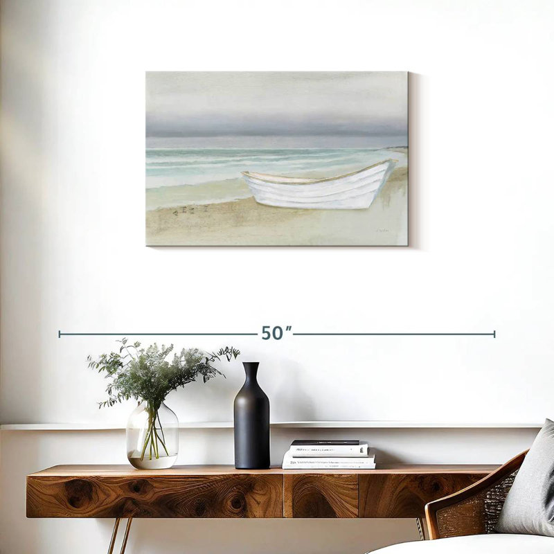 Mehar serein bord de mer avec bateau, H 20 po x l 30 po