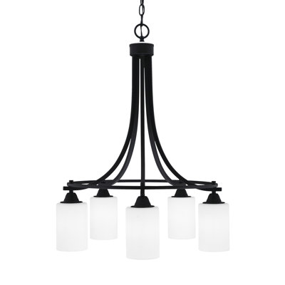 Paramount 5 Light Downlight Chandelier Shown In Matte Black Finish With 4" White Muslin Glass