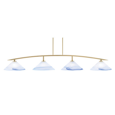 Kurve 4 Light Bar Shown In New Age Brass Finish With 16" Swirl Glass