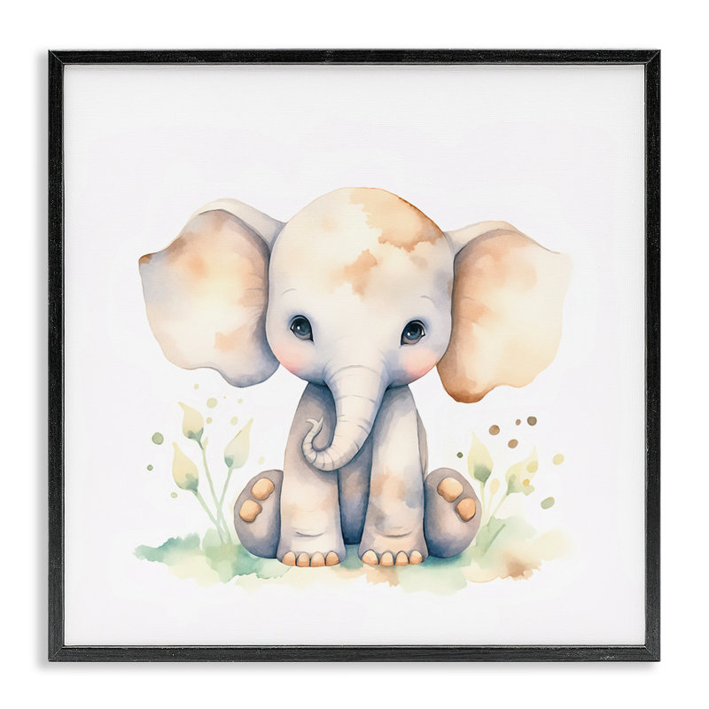 «Baby Sitting Baby Elephant», estampe numérique par Andrea Haase, Giclée encadrée noir minuit, H 12 po x l 12 po