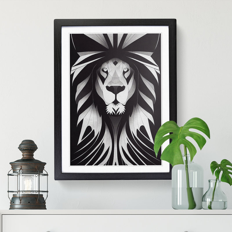 Lion Monochrome Vol.2 - Single Picture Frame Print, 64cm H x 46cm W x 2cm D, Black